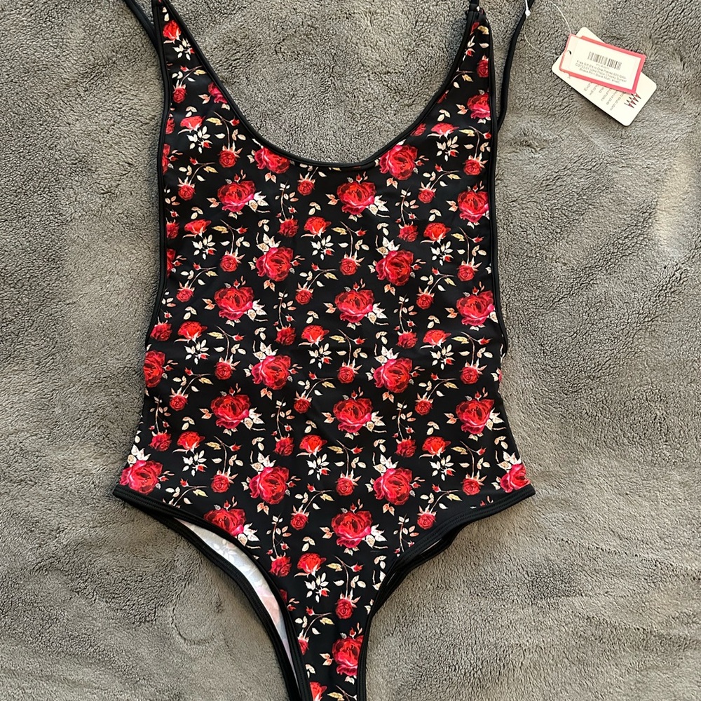Black and Red Floral One-Piece Wicked Weasel